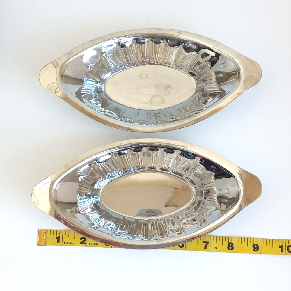 Oval Art Nouveau Metal Stainless Steel Blossom Relish Serving Bowls Set of 2 - Picture 5 of 10